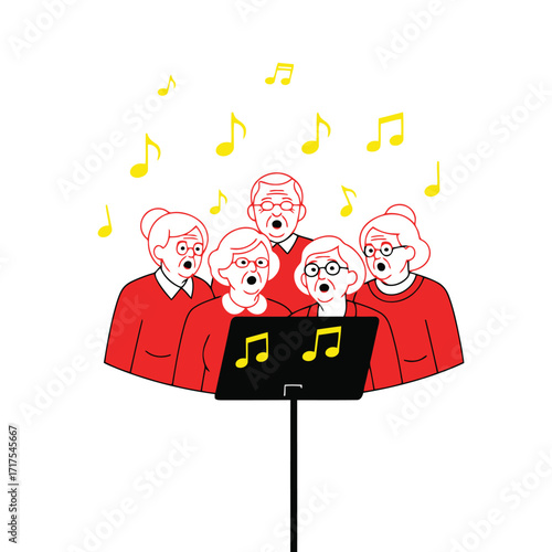 Vector art of group of elderly people singing together