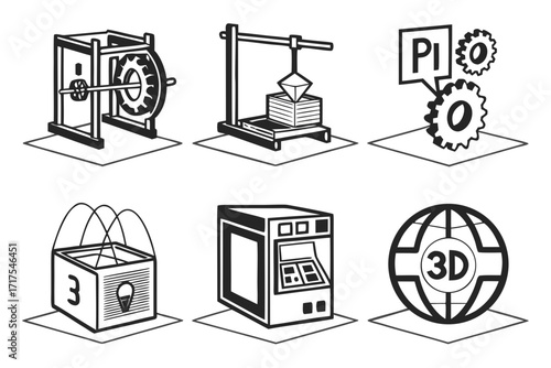 black and white icons set