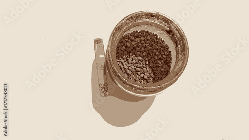 Vector illustration of instant coffee granules in a jar.