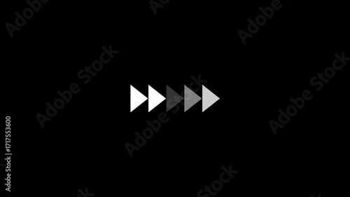 Fast forward white symbols icon symbol animation on black background. Fast forward sign moving forward. Play button arrow animation. 4k