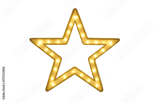 Golden marquee star sign with glowing light bulbs