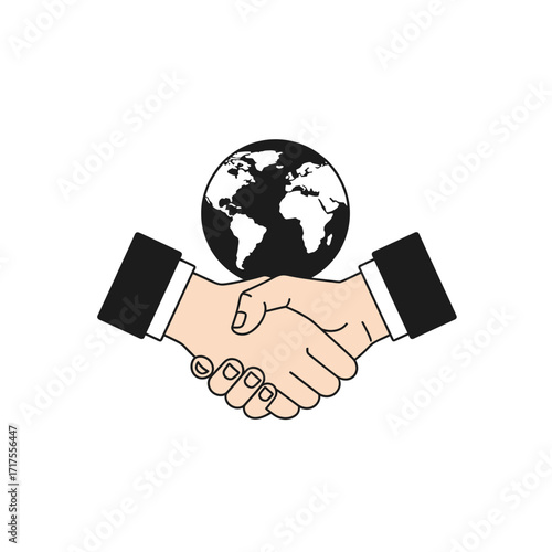 Global business handshake signifies deal completion, showing worldwide partnership and international agreement