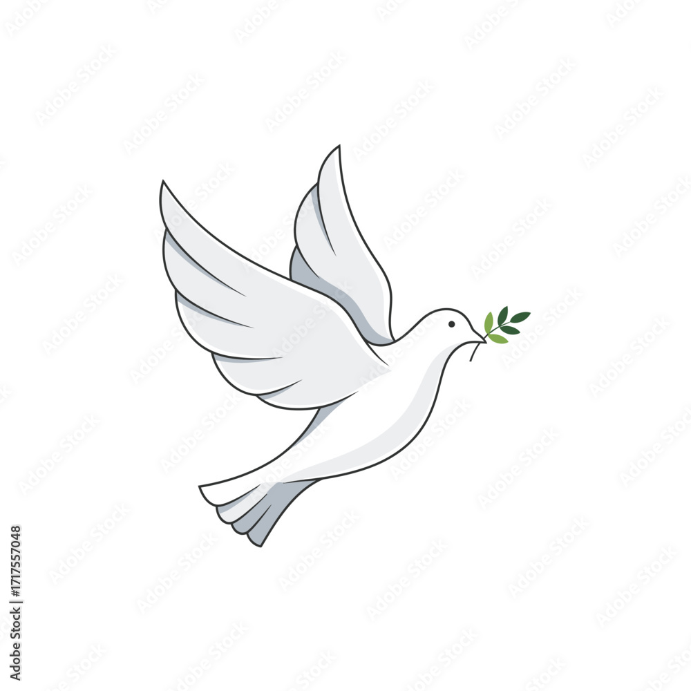Fototapeta premium Elegant dove carrying olive branch, symbol of peace and hope for a brighter future worldwide