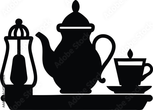 Tea Party Set silhouette vector art illustration
