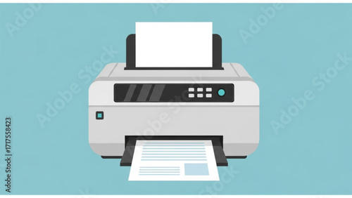 A modern printer in action, printing a document with a blue background, ideal for office use
