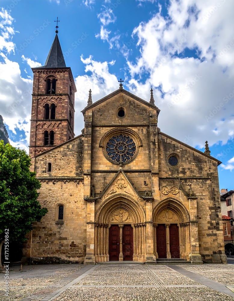 Fototapeta premium Ancient European Stone Church Facade.