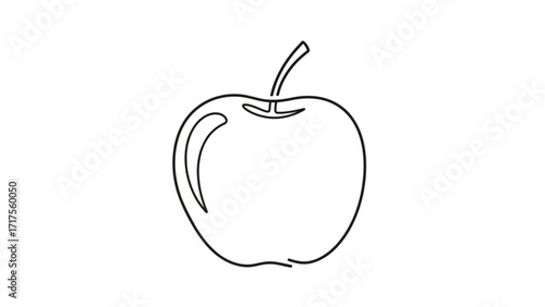 A simple line drawing of an apple showcasing its shape and stem against a plain background