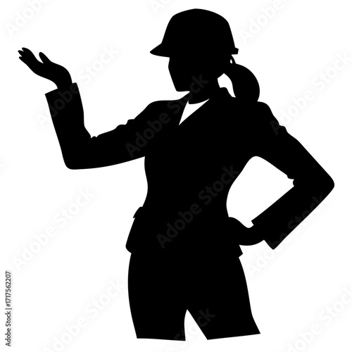  female engineer silhouette in construction outfit vector illustration for digital design and creative projects