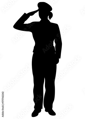 Black Female Soldier Silhouette Saluting Vector Illustration Minimal Icon Military Woman Design