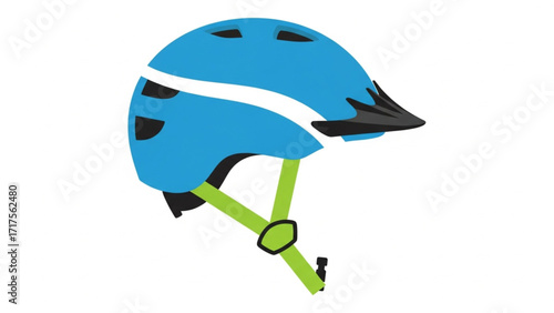 Bright blue cycling helmet with green straps, showcasing safety gear for outdoor activities