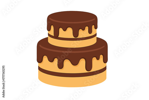 Two tier chocolate cake flat vector illustration. Sweet multi-layered dessert with icing for birthday, wedding, celebration. Confectionery, bakery, candy shop menu isolated.