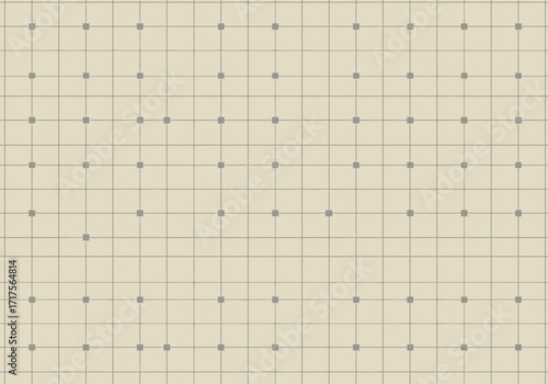 Beige grid paper with gray lines and dots forms a regular pattern, concept for architectural planning, engineering design and geometric abstract background