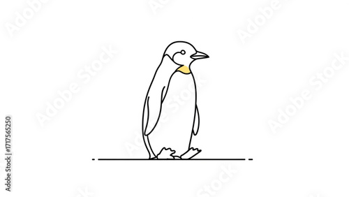 Minimalist illustration of a penguin standing on a flat surface with a simple background