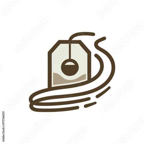 A tea bag steeping in a cup, with steam rising and a cozy kitchen setting in the background