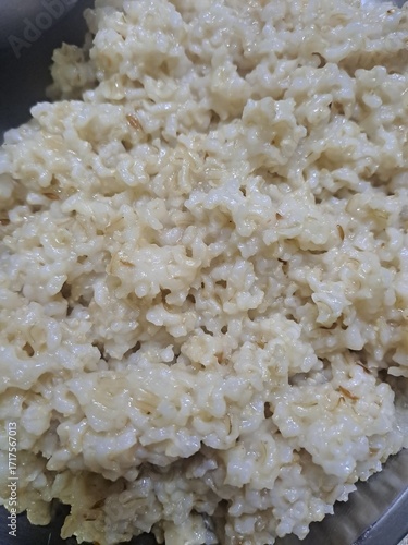 close up of cooked brown rice