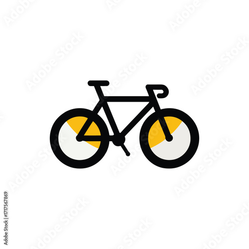 Minimalist illustration of a bicycle with yellow and white wheels against a plain background