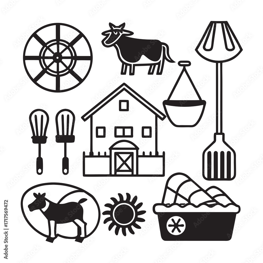 Naklejka premium Black and White Farming Icon Set
