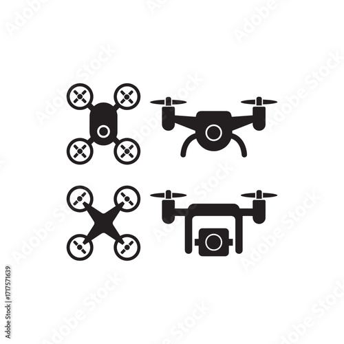 Drone Silhouette Collection – Quad Copter Icons Vector Set
