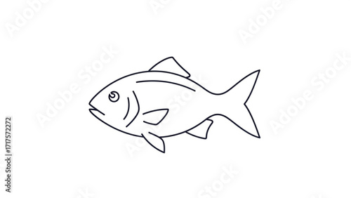 Outline illustration of a fish swimming in clear water, showcasing its detailed features and fins
