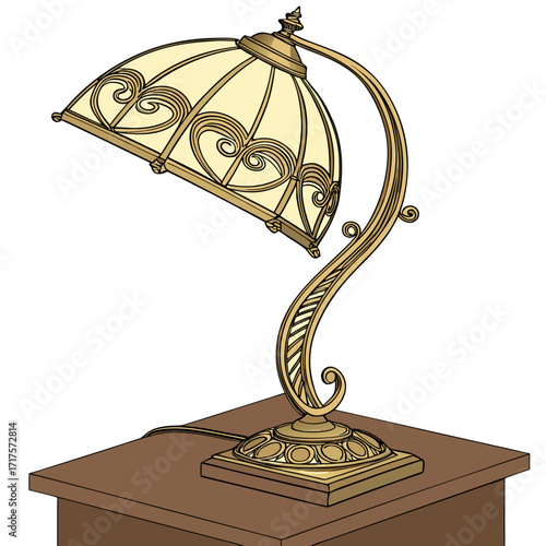 A vintage style illustration of a glass lamp
