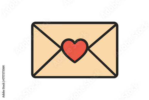 Closed envelope with heart icon flat. Love letter symbol for Valentine's day. Romantic mail message concept. Vector cartoon illustration isolated on white background. Post.