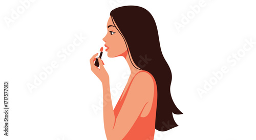 Elegant woman applying lipstick, beauty and makeup concept, isolated view