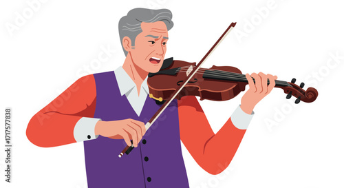 A stylized vector illustration of a violinist passionately performing music