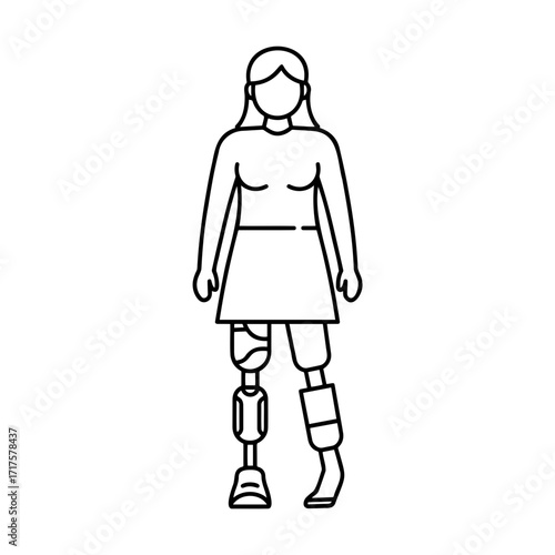 Woman standing with prosthetic legs in minimalist style  