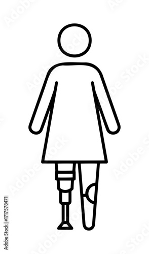 Woman with prosthetic leg walking in a simple dress  