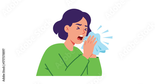 Vibrant illustration of person sneezing, depicting health issue concern