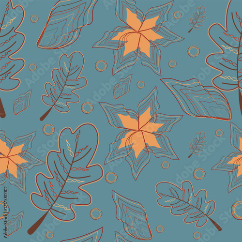 Print 2 autumn_floral_line_art_seamless_pattern_bule_background