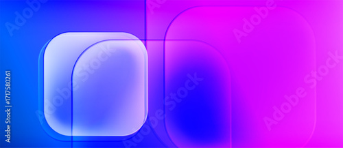 Abstract composition. Blue, pink gradients create rounded squares, overlapping. Modern design, vibrant colors, digital art.