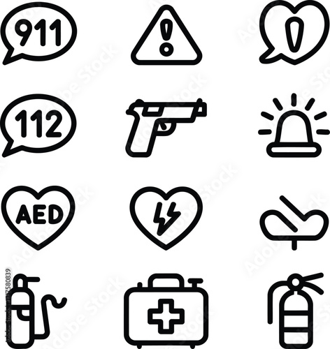 Emergency Preparedness Visual Aid Assortment Illustrating Critical Response Elements Safety Equipment Medical Assistance Hazard Awareness and Emergency Contact Information for Swift Action