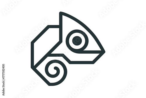 Geometric chameleon head logo icon. Simple line art symbol of a reptile lizard. Modern minimal design for branding. Concept for camouflage, adaptation, change, and nature.