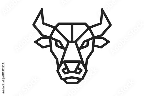 Geometric bull head logo icon. Polygonal line art vector of strong animal. Symbol of power, finance, and the stock market. Minimalist taurus zodiac sign for business.