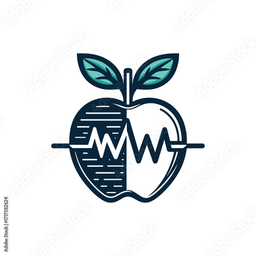 A stylized apple with a heartbeat line, symbolizing health and wellness in nutrition
