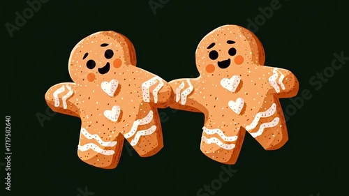 Cute couple of gingerbread men cookies holding hands and dancing. Sweet and festive animation perfect for christmas and holiday greetings