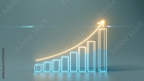 Glowing Bar Graph With Arrow Shows Financial Growth And Positive Trend