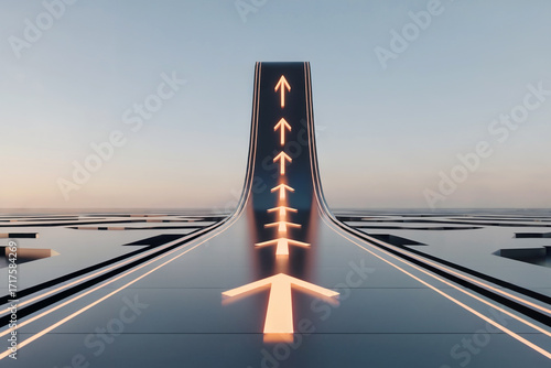 Abstract Arrow Path Ascending Over Maze Surface Concept for Success and Growth