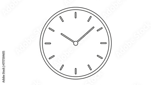Simple line drawing of a clock showing time, with a minimalist design and no background elements