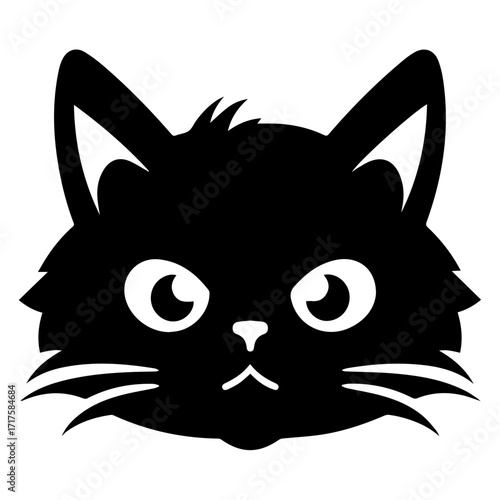 Illustration of a black cat face with pointy ears and wide eyes on a white background vector art
