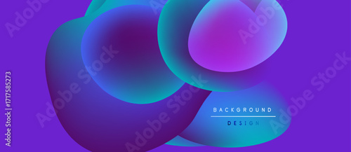 Abstract fluid shapes overlap, creating vibrant purple, blue gradients. Modern design element for backgrounds, presentations. Smooth transitions visible.