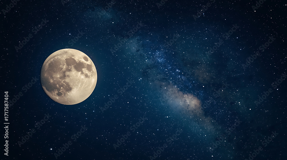 Fototapeta premium Bright Full Moon in a Starry Night Sky