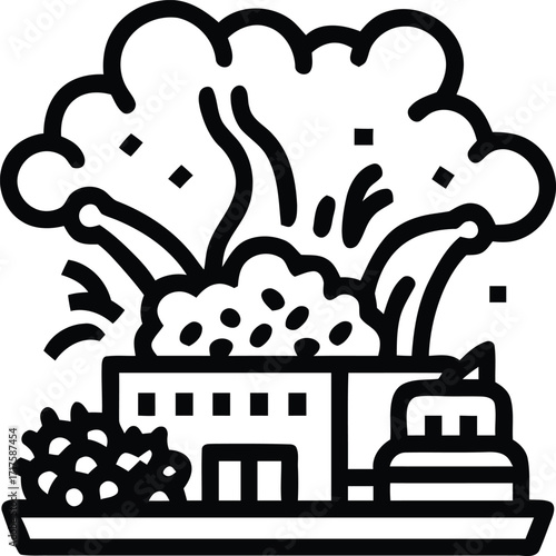 vector illustration of smoke steam locomotive and fire with city silhouette design