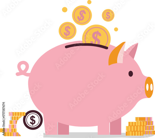 A piggie bank illustration for artwork compositions