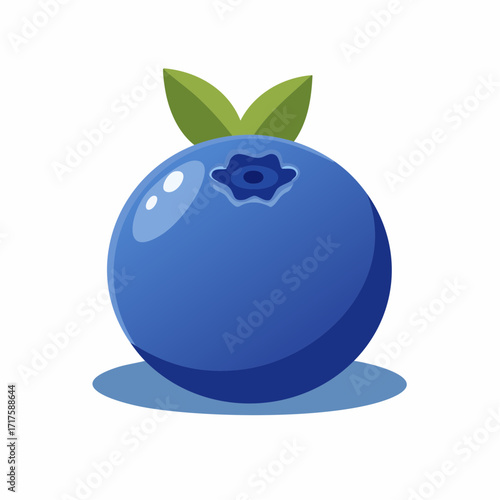 Blueberry pair with leaves in flat vector style, representing natural fruit, vitamins, and antioxidant-rich healthy food.