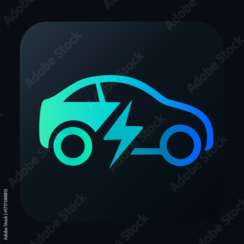 Electric Car Icon with Lightning Bolt , EV Charging Symbol