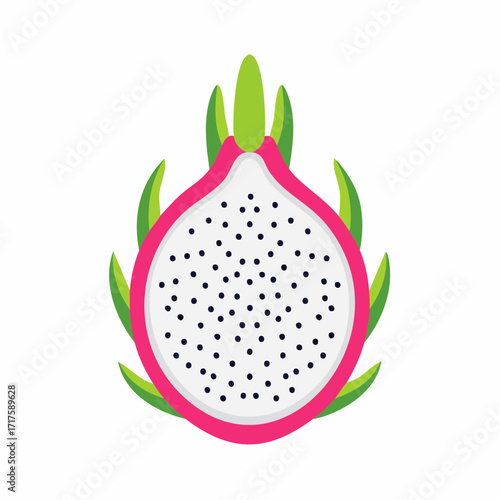 Fresh dragon fruit vector, exotic tropical fruit with white flesh and vibrant pink outer skin.