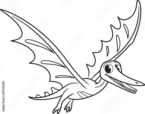 Happy Flying Pterodactyl Dinosaur Cartoon for Prehistoric and Jurassic-Themed Kids' Designs