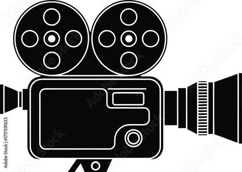 Vintage film camera silhouette retro cinema movie production icon vector